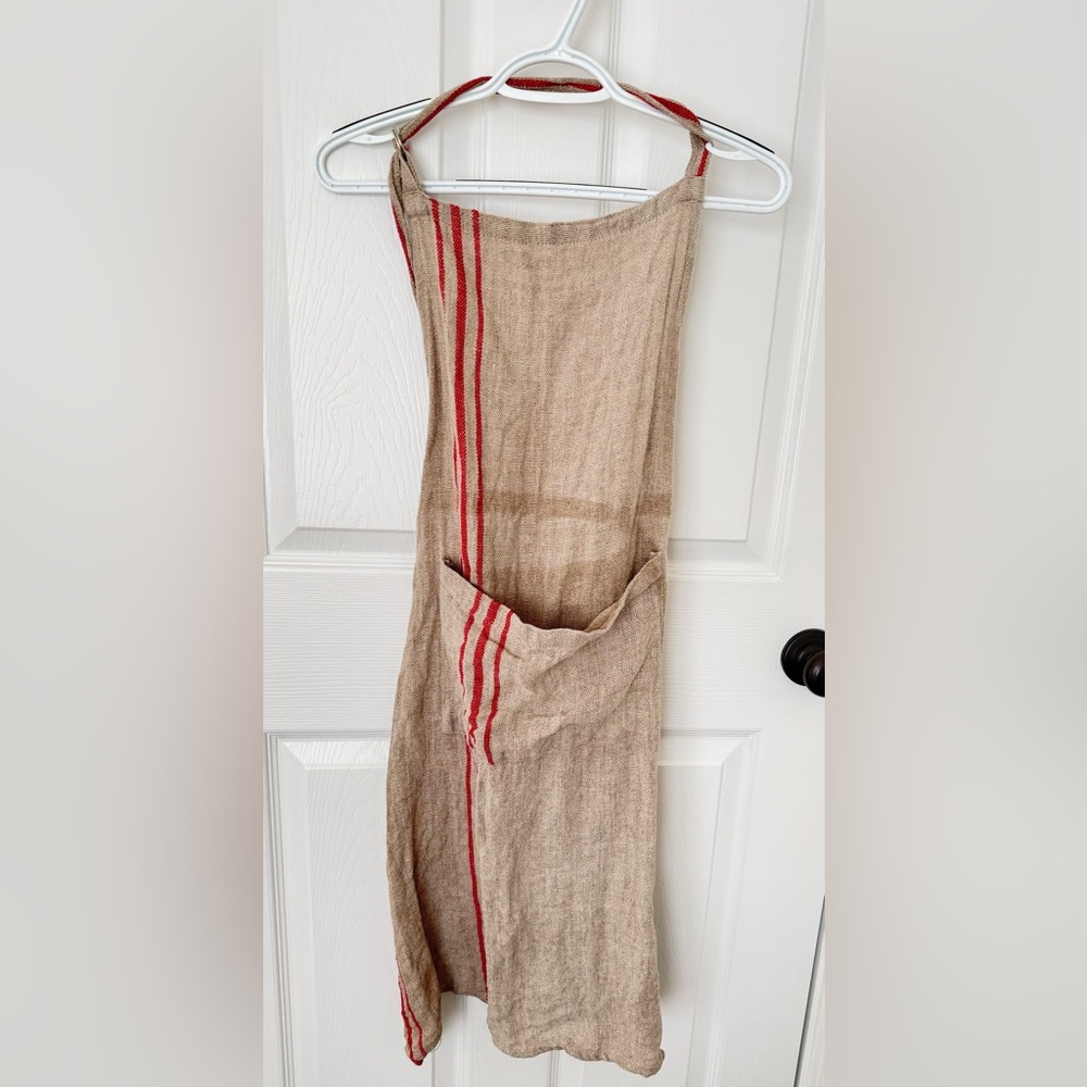 Beige Burlap Apron with Red Stripes